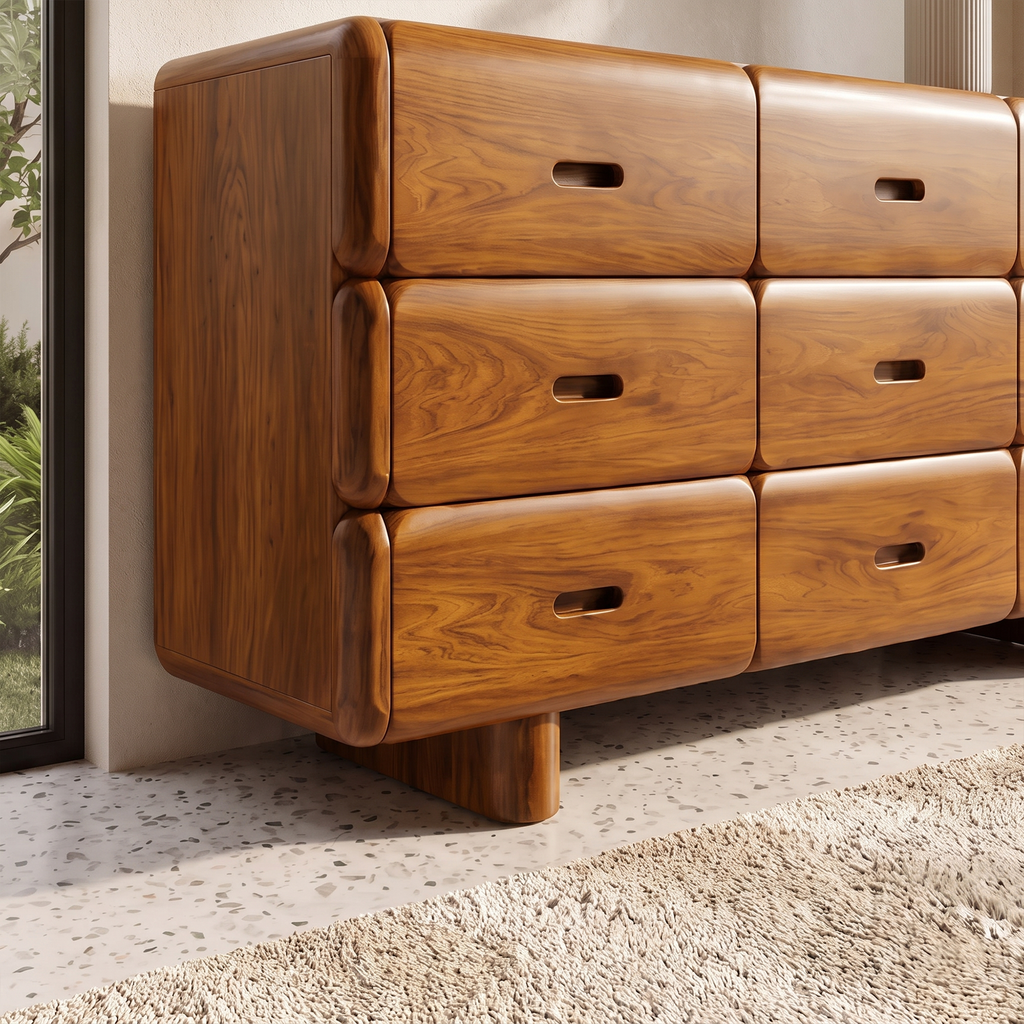 Rustic Solid Wood Dresser With Simple Low Frame For Bedroom