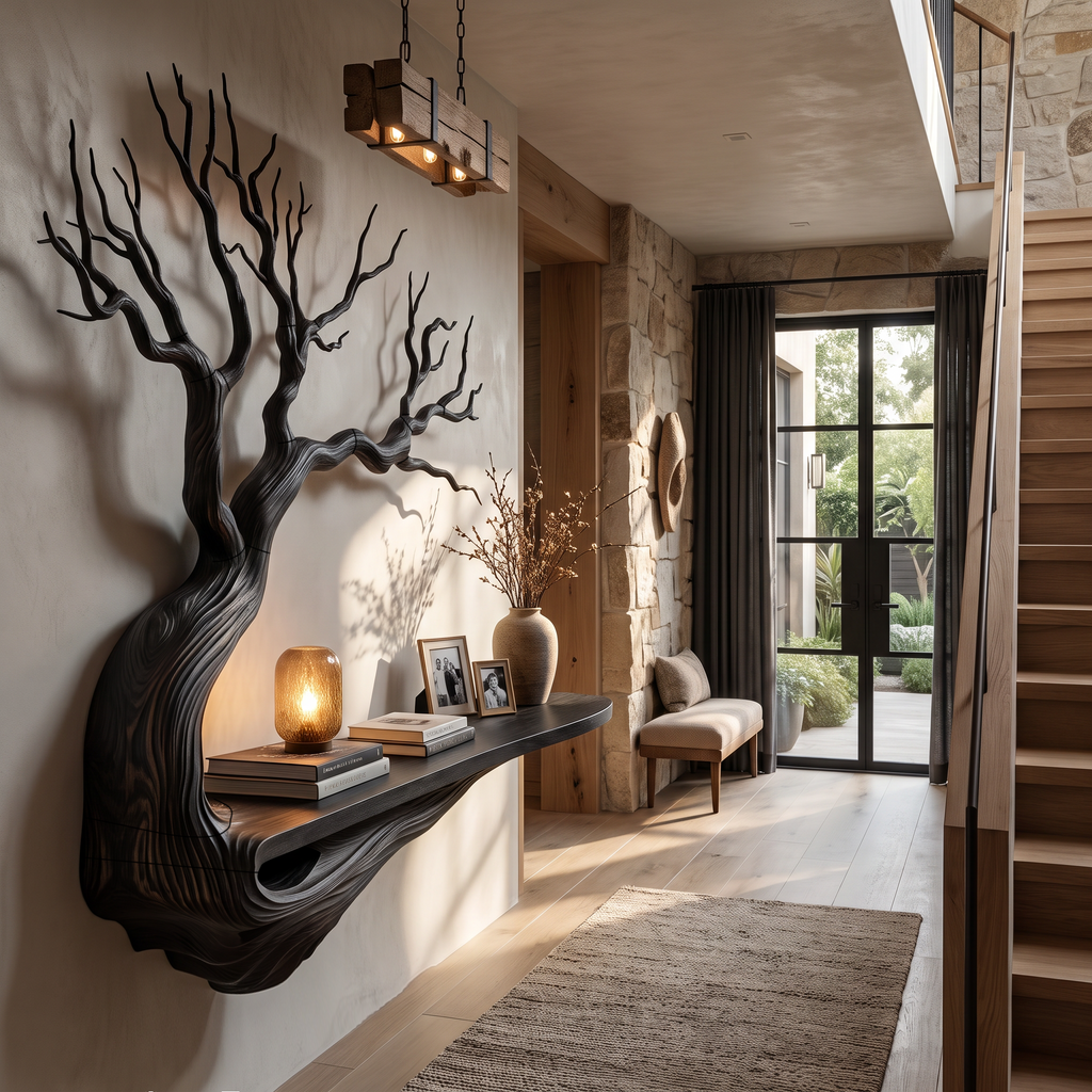 Mid Century Tree Bookcase With Asymmetrical Branch Design For Bedroom