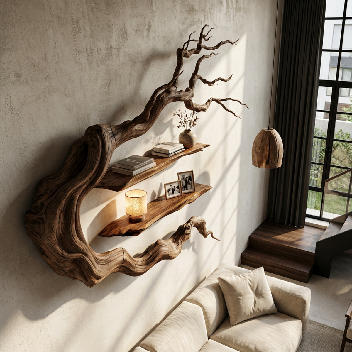Modern Tree Bookshelf With Sculptural Wall Branch Design For Living Room