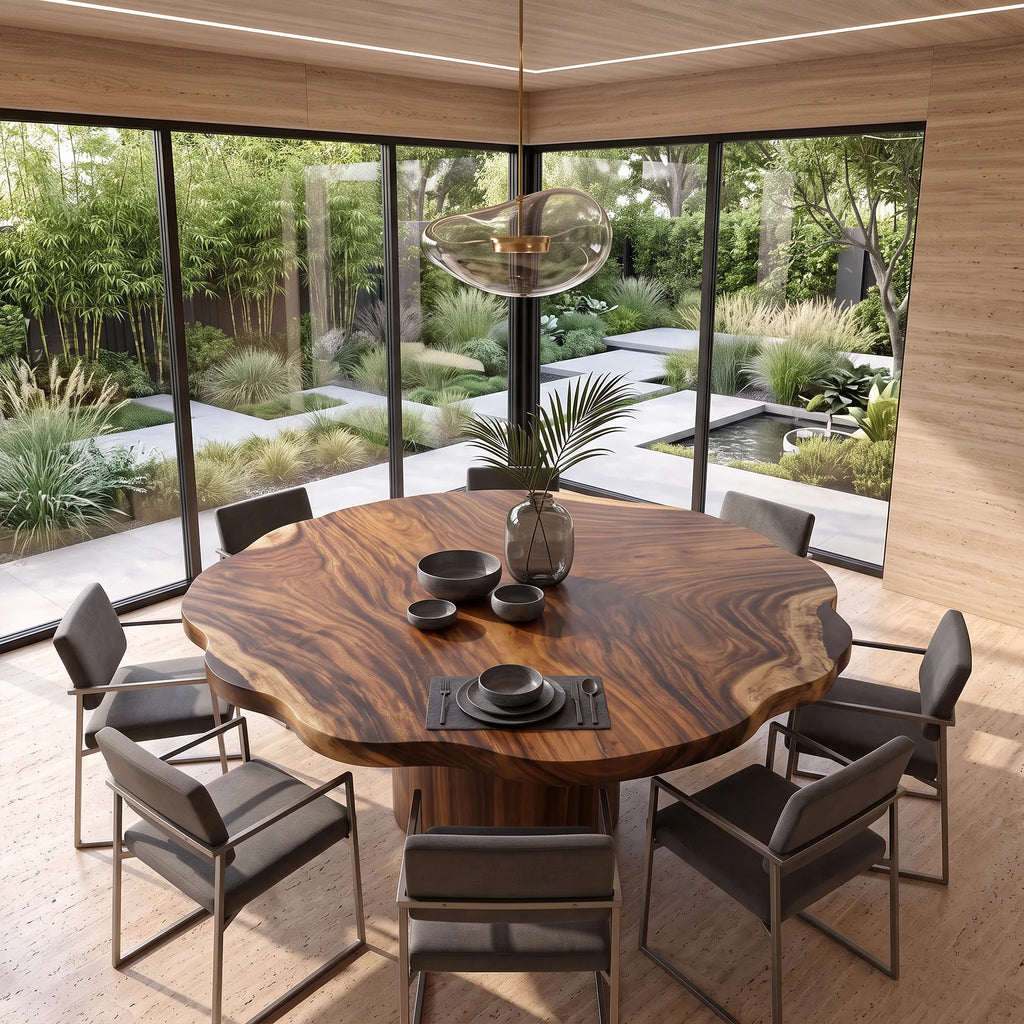 Mid Century Round Wood Table Top Dining Room