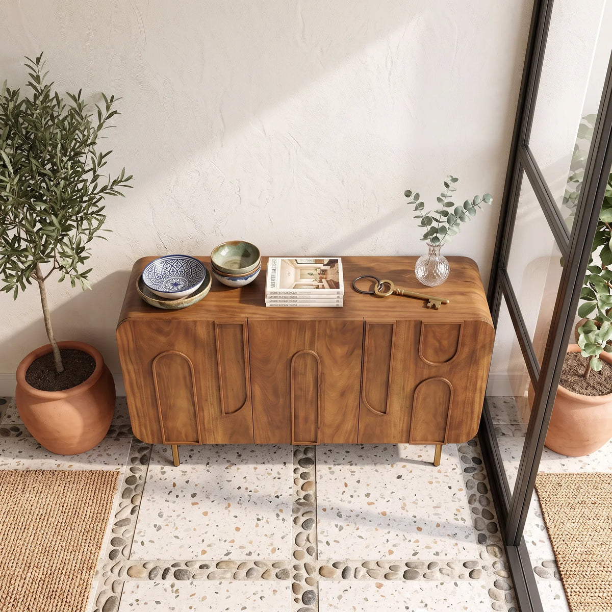 Mid Century Geometric Buffet Cabinet Living Room