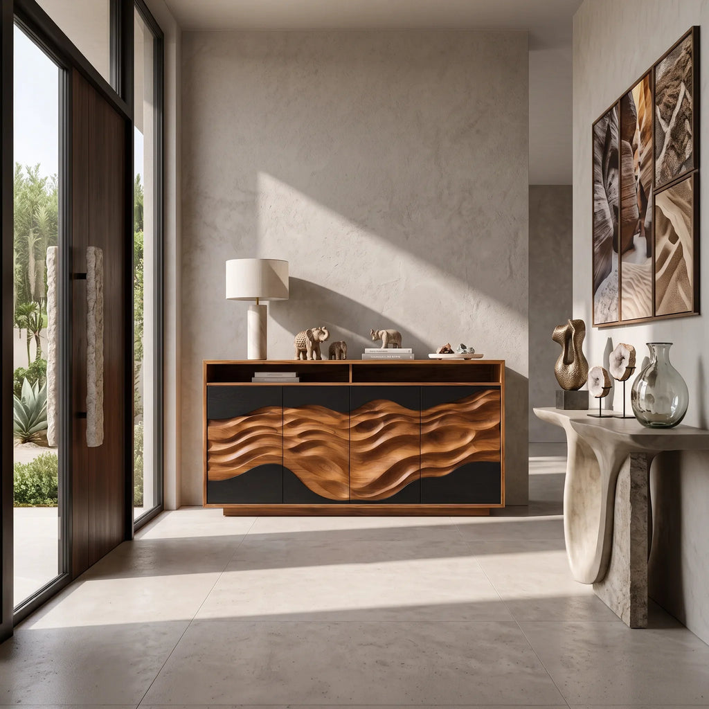 Minimalist Low Reeded Sideboard Modern Living Room