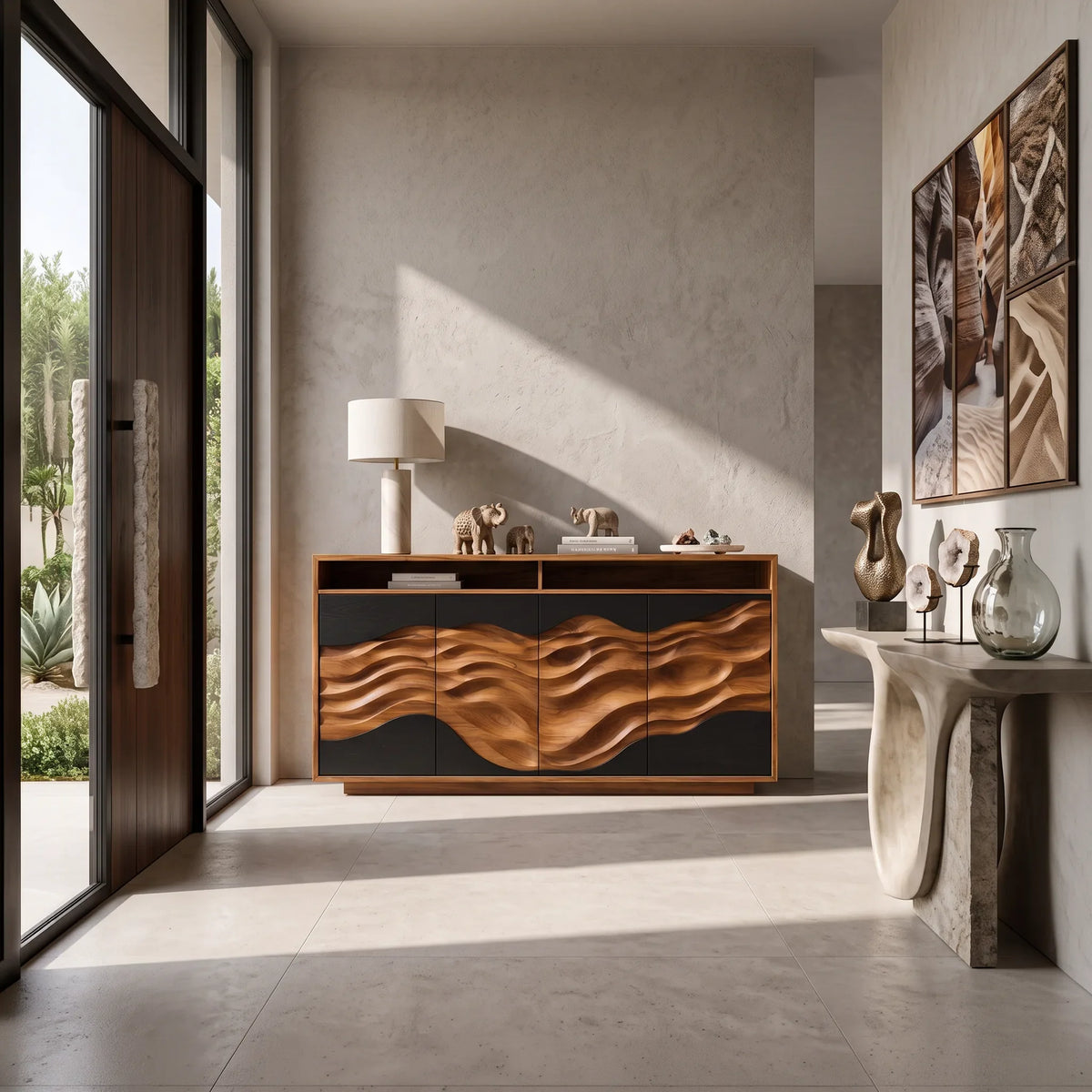 Minimalist Low Reeded Sideboard Modern Living Room