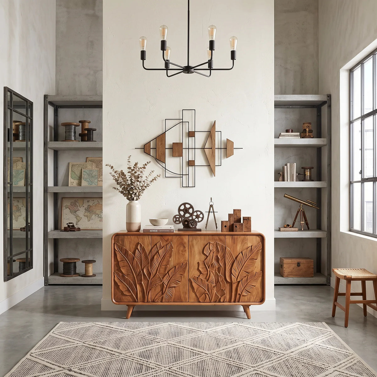 Handcrafted Botanical Sideboard Cabinet Dining Room