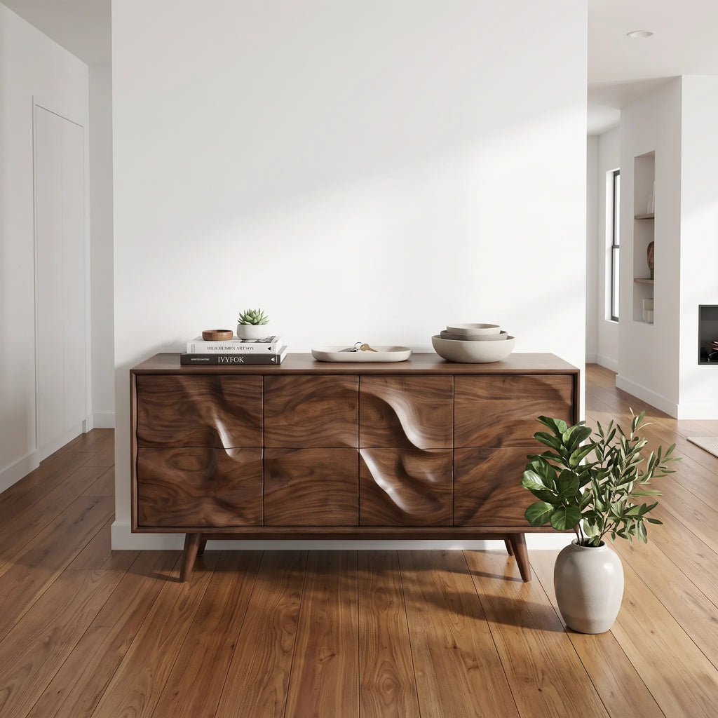 Mid Century Wave Carved Sideboard Living Room