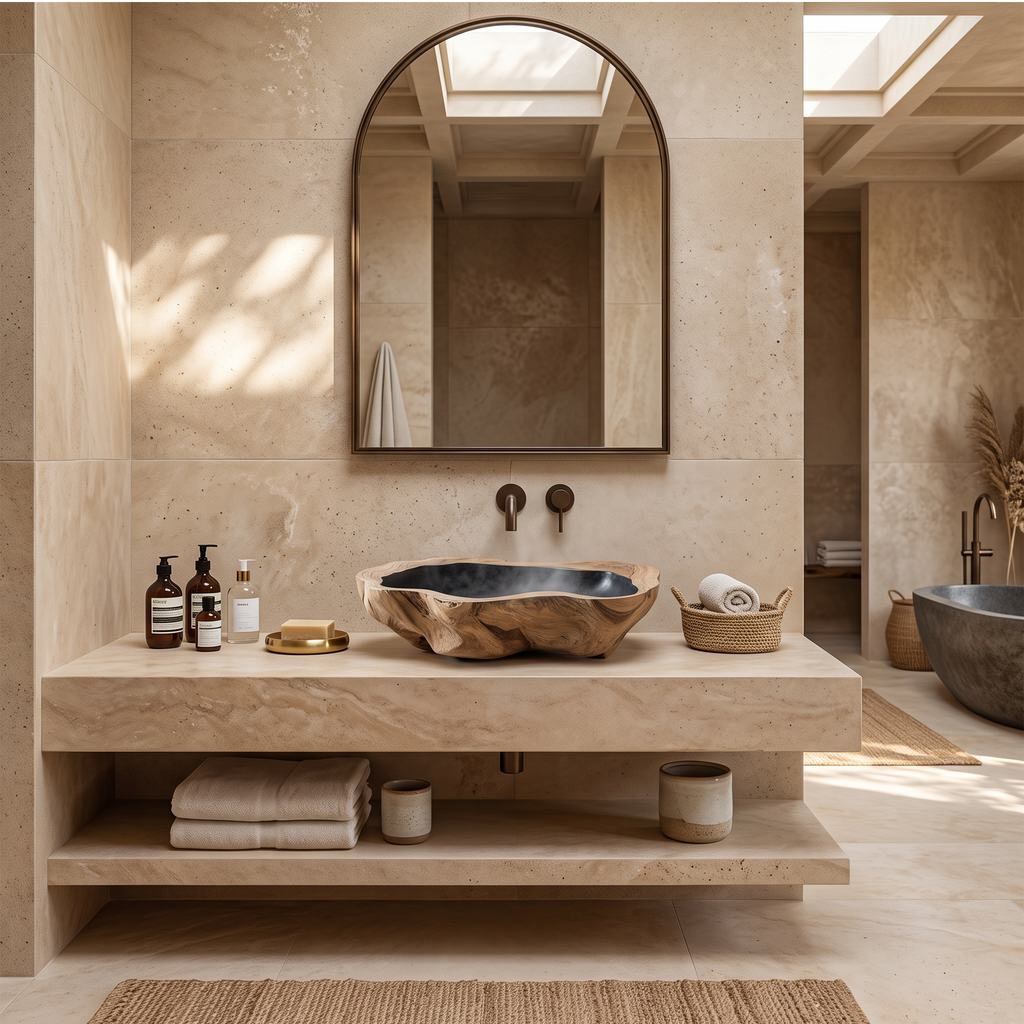 Handcrafted Mid Century Wood Wash Basin For Bathroom