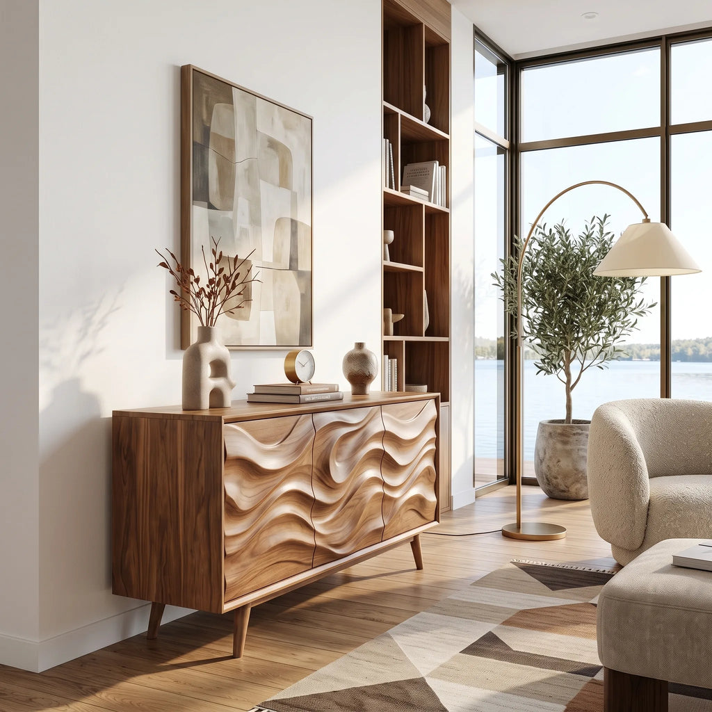 Organic Modern Wave Carved Sideboard Dining Room