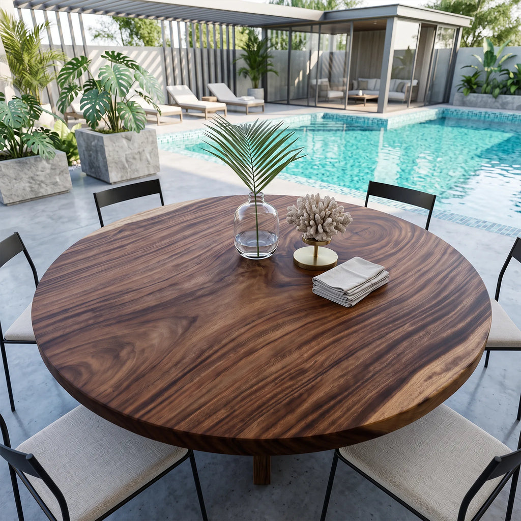 Mid Century Round Dining Table Top Garden View