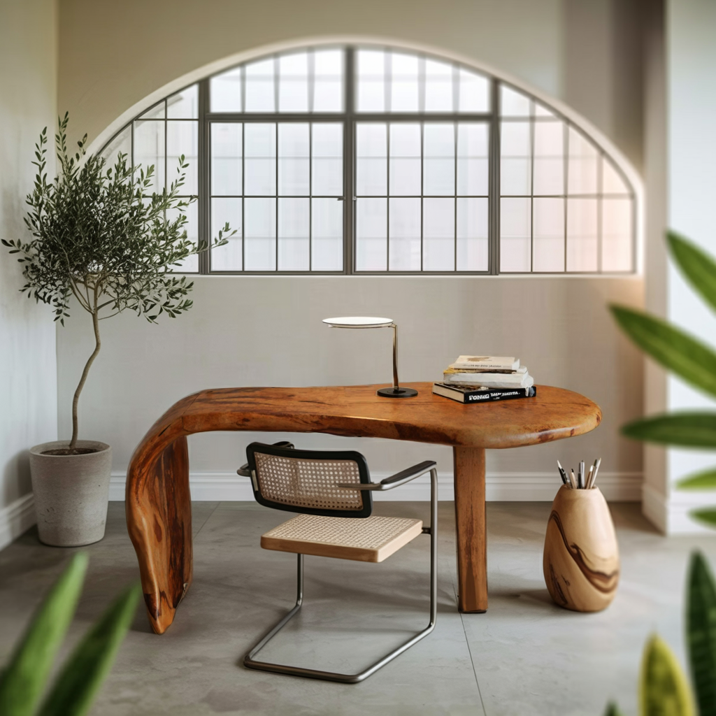 Live Edge Desk With Organic Curved Design For Home Office And Workspace