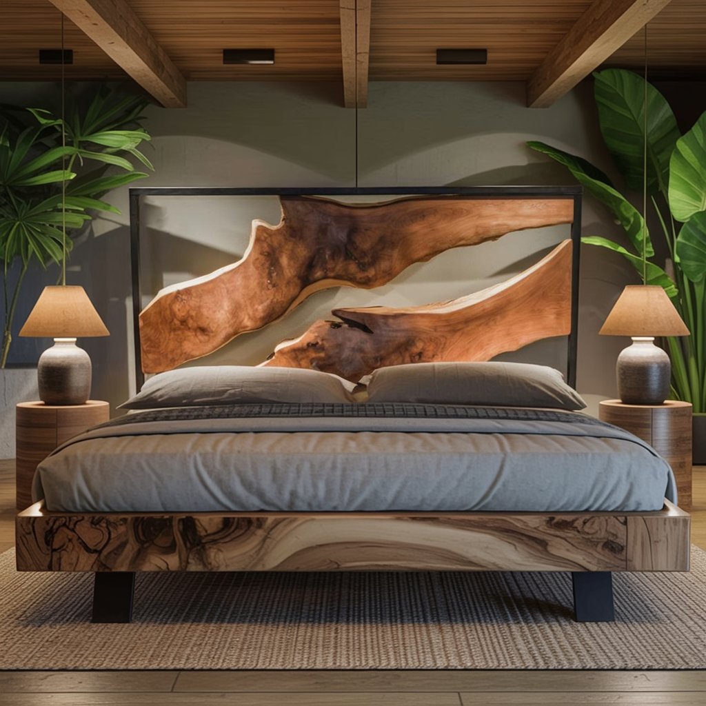 Modern Live Edge Headboard And Bed Frame For Statement Bedroom