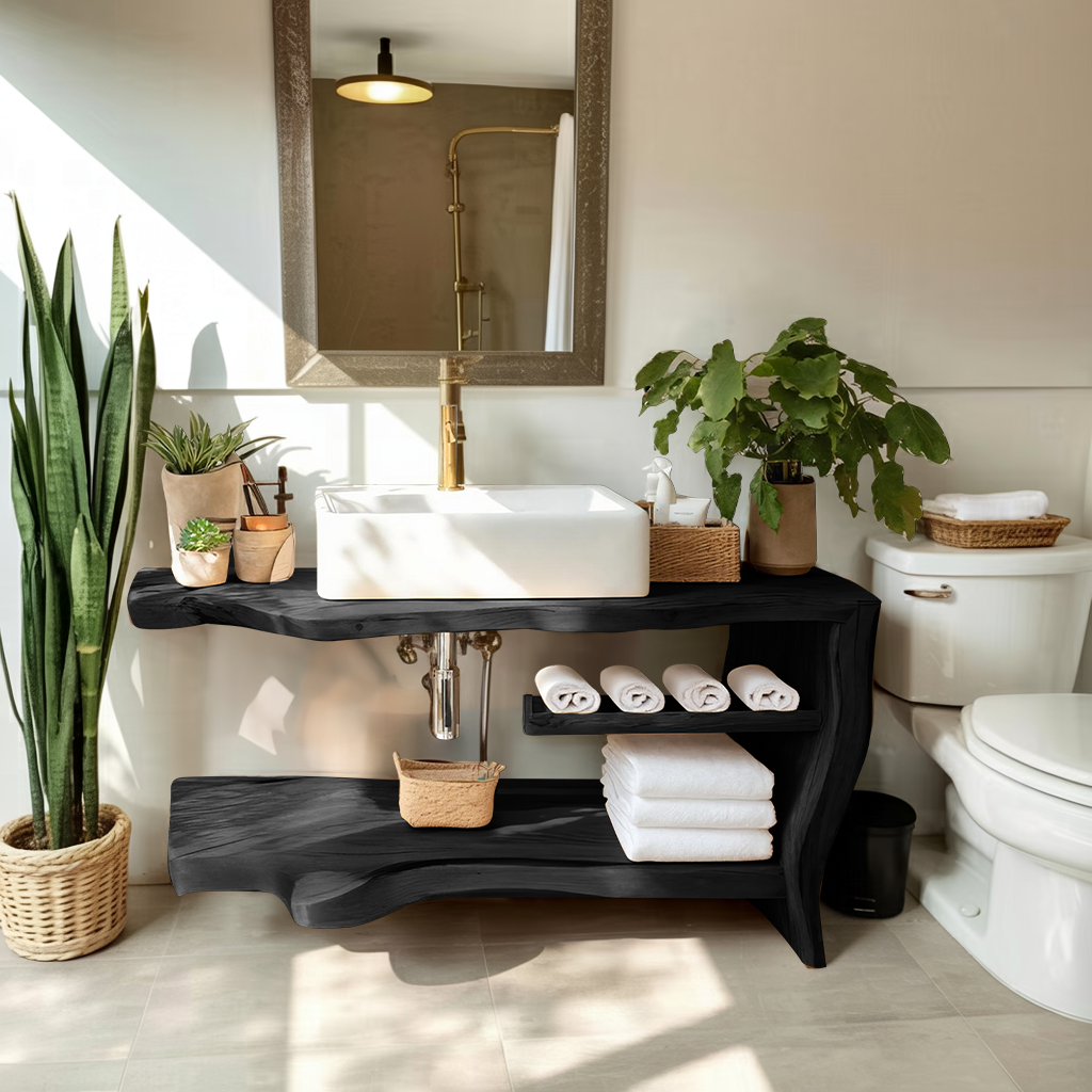 Rustic Wooden Vanity Space For Bathroom Use