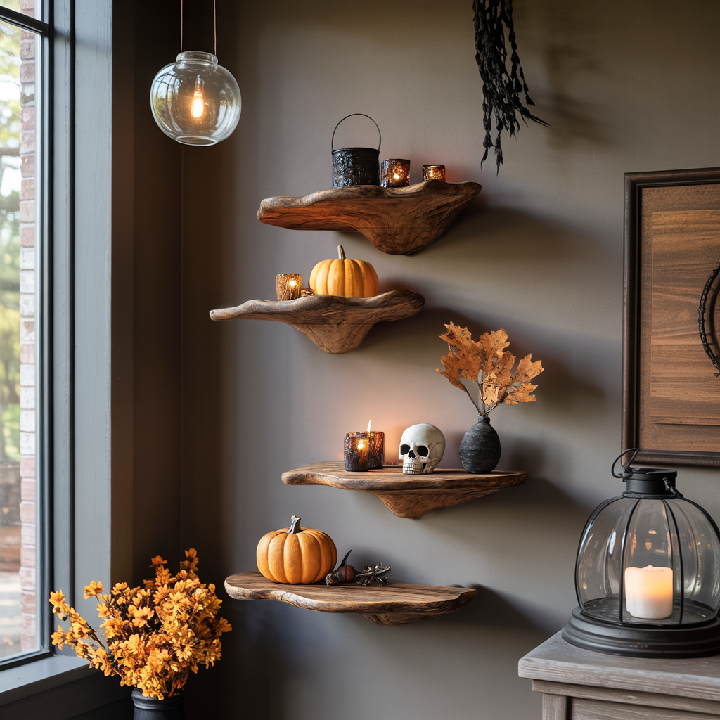 Farmhouse Solid Wood Mushroom Shelf For Halloween Entryway Style