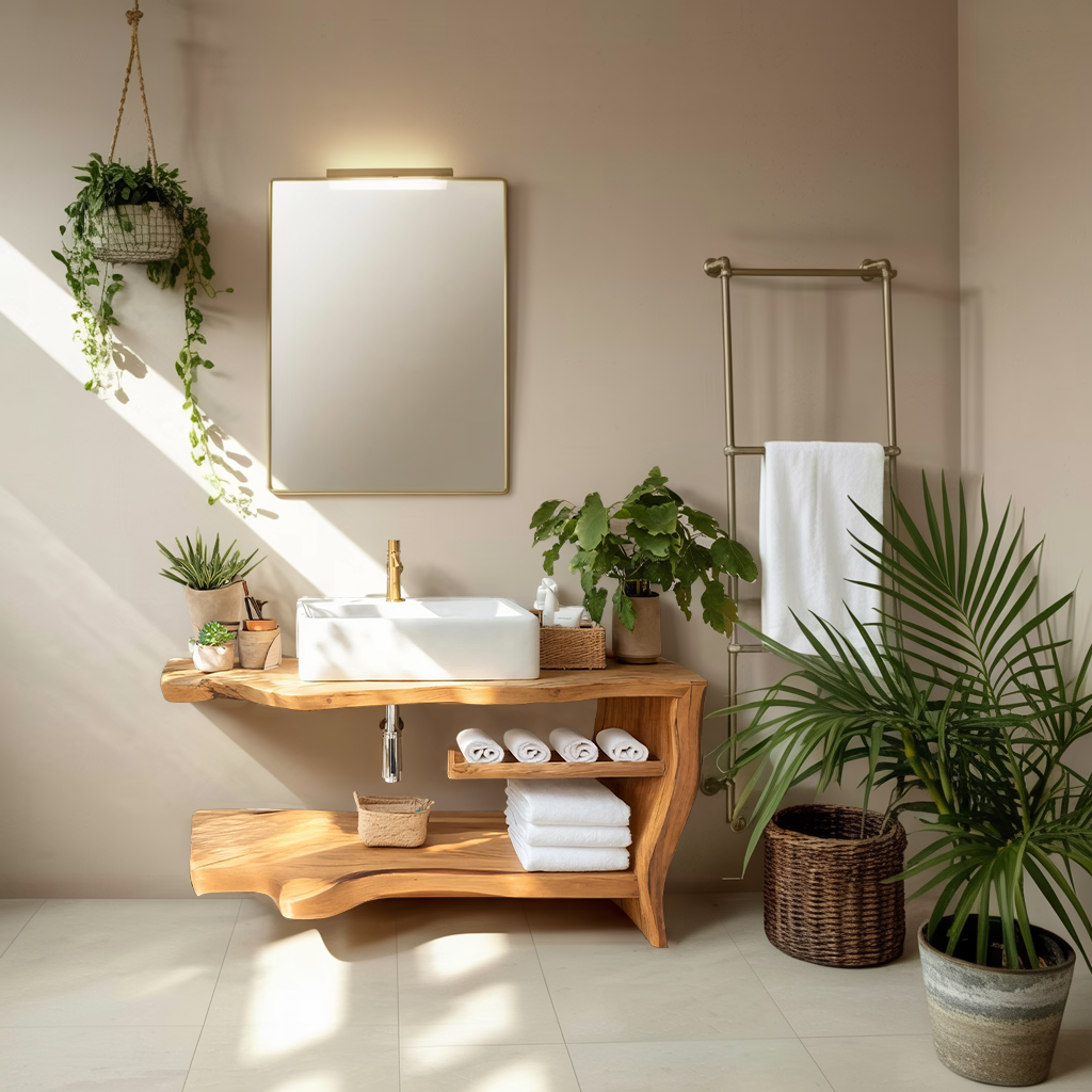 Rustic Wooden Vanity Space For Bathroom Use