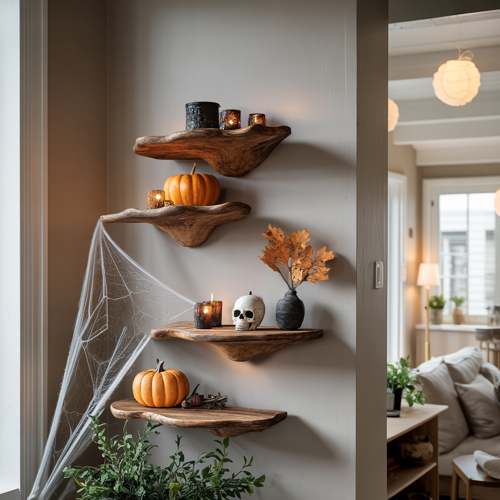 Farmhouse Solid Wood Mushroom Shelf For Halloween Entryway Style