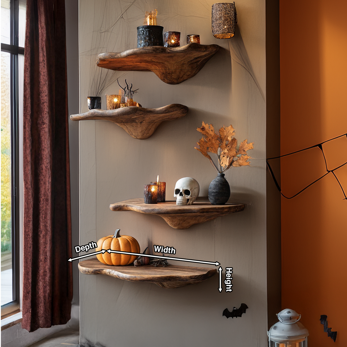 Farmhouse Solid Wood Mushroom Shelf For Halloween Entryway Style