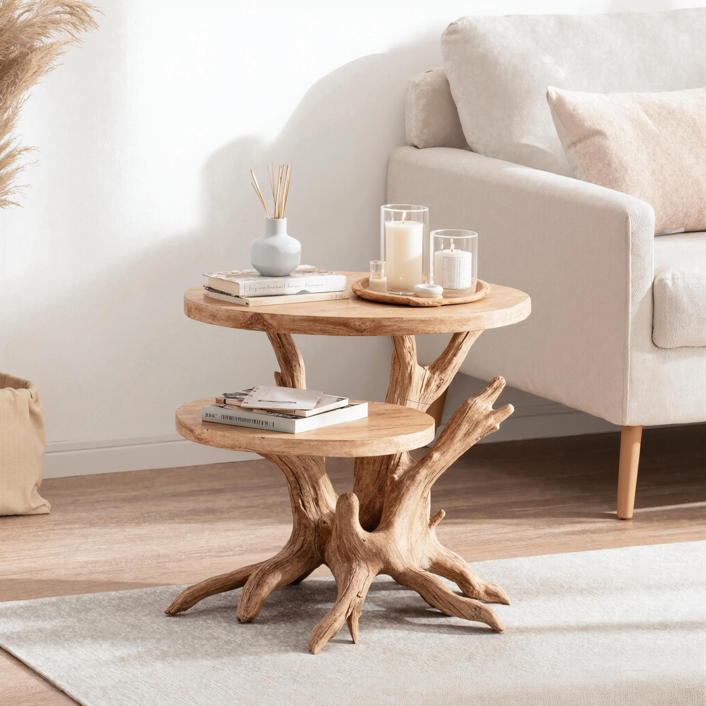 Handcrafted Round End Table Unique Living Room