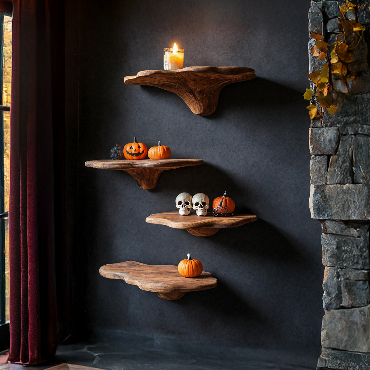 Farmhouse Wooden Mushroom Shelf Halloween Living Room Accent