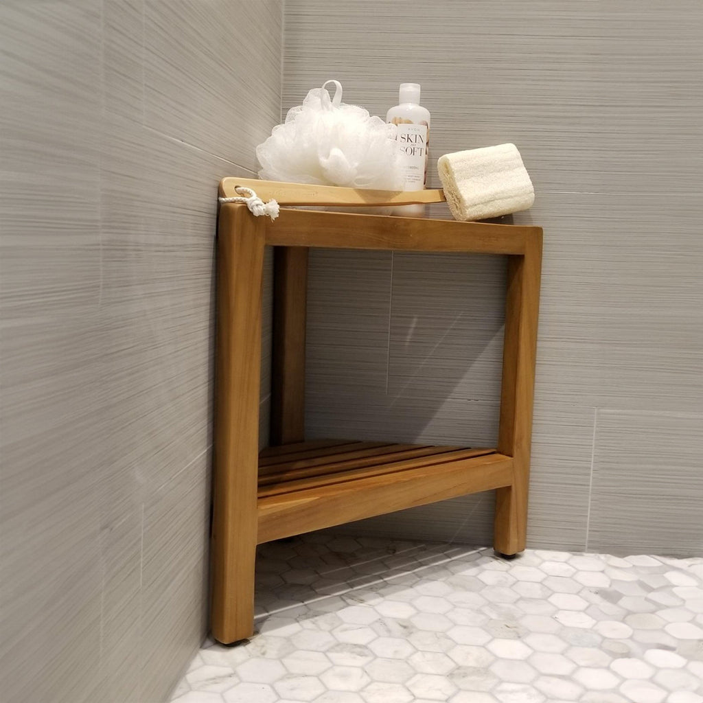 Wood Shower Bench Shower Stool With Shelf