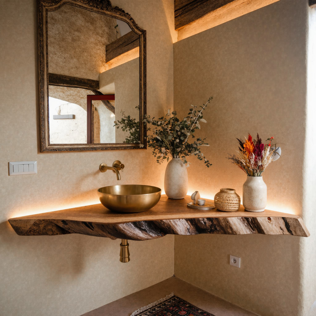 Wooden Corner Bathroom Floating Shelf