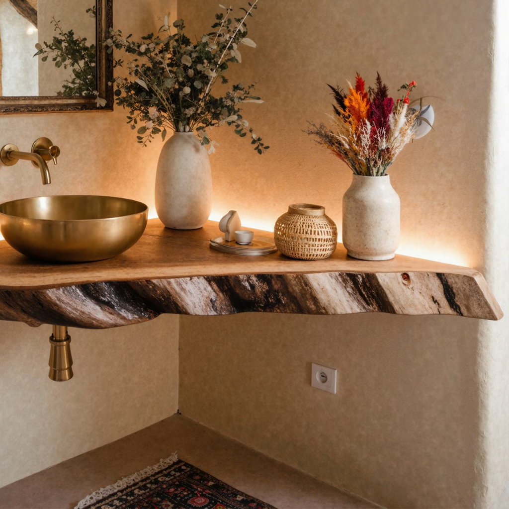 Wooden Corner Bathroom Floating Shelf