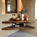 Rustic Wood Corner Bathroom Vanity Shelf
