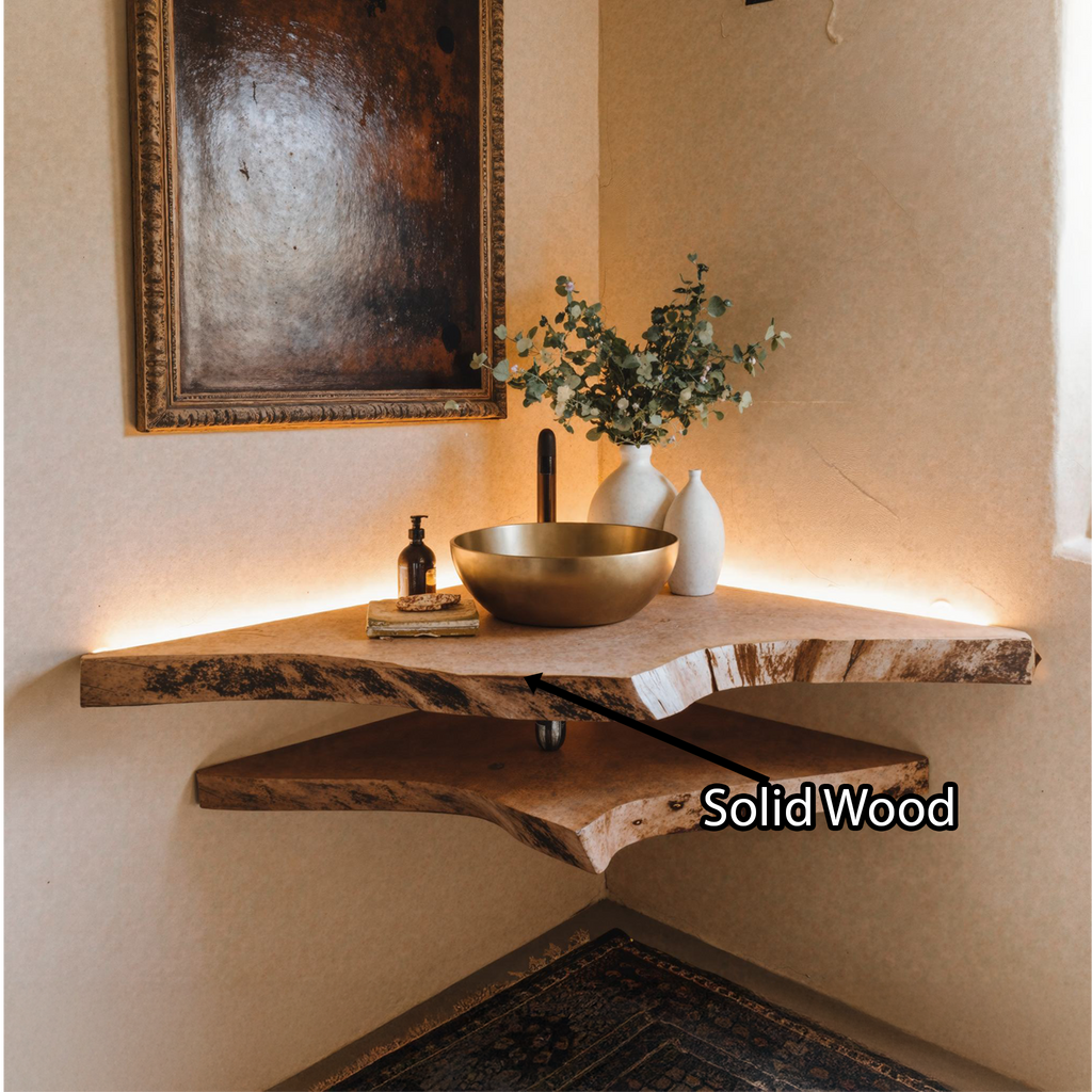 Live Edge Wood Corner Bathroom Vanity Shelf