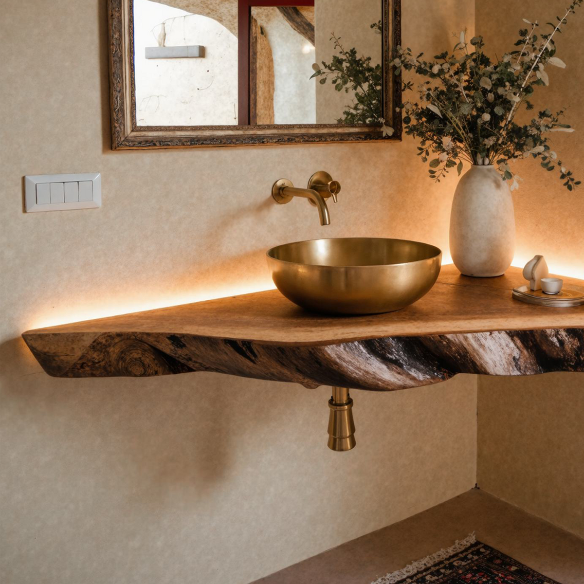 Wooden Corner Bathroom Floating Shelf