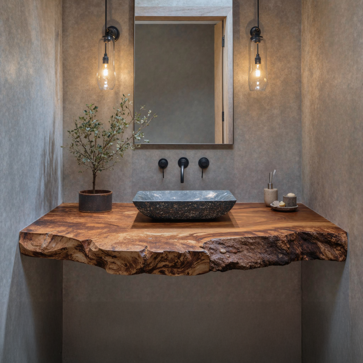 Rustic Farmhouse Wooden Bathroom Vanity Floating Shelf For Vintage Bathrooms