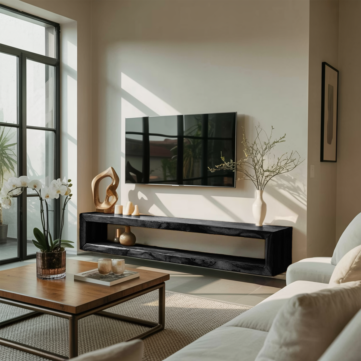 Modern Live Edge Floating TV Console For Contemporary Living Room