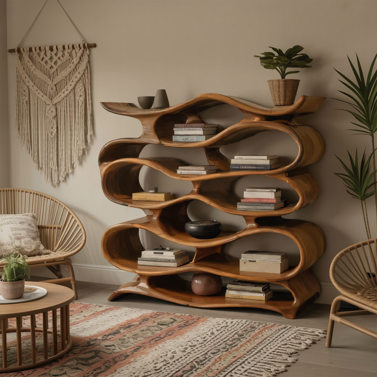 Sculptural Bookshelf Cabinet For Living Room And Office