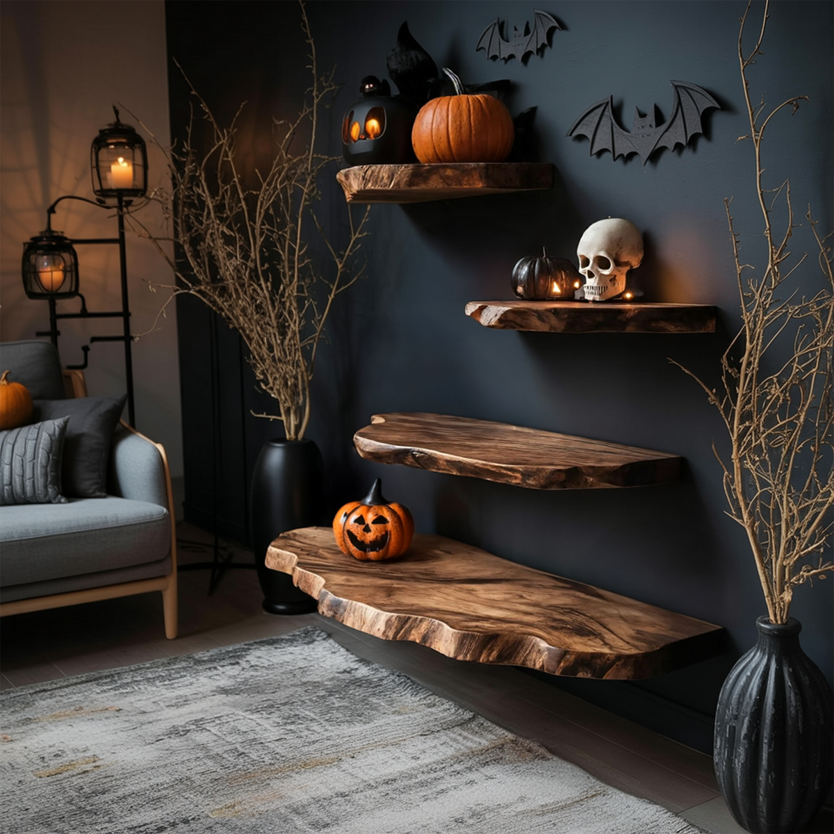 Mid Century Solid Wood Shelf For Bedroom Halloween Decor And Storage Space