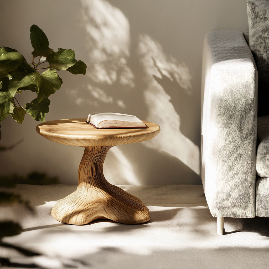 Handcrafted Wood Mushroom End Table For Lounge Area Rustic Charm