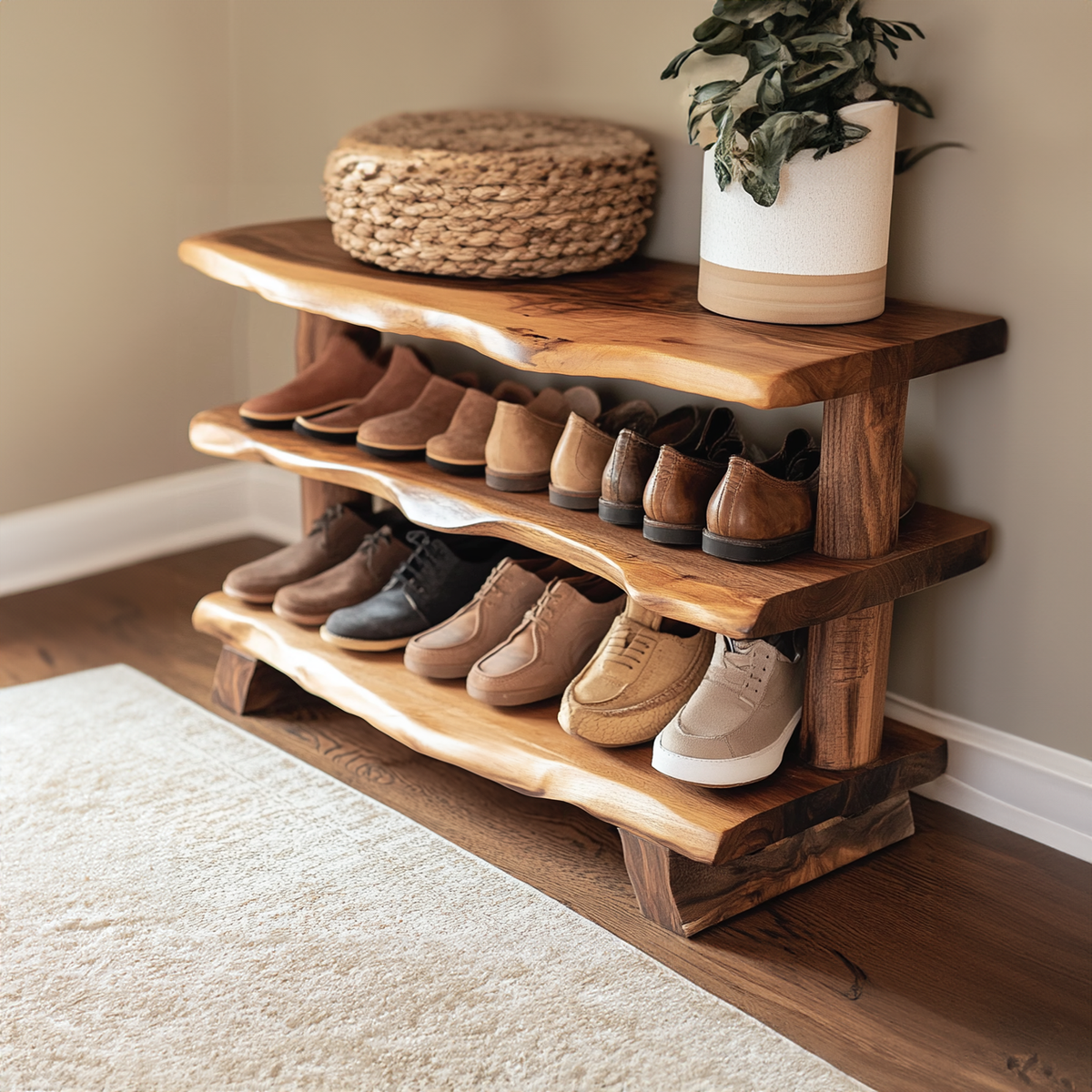 Custom Wood Bench Wood Farmhouse Shoe Rack Bench Storage