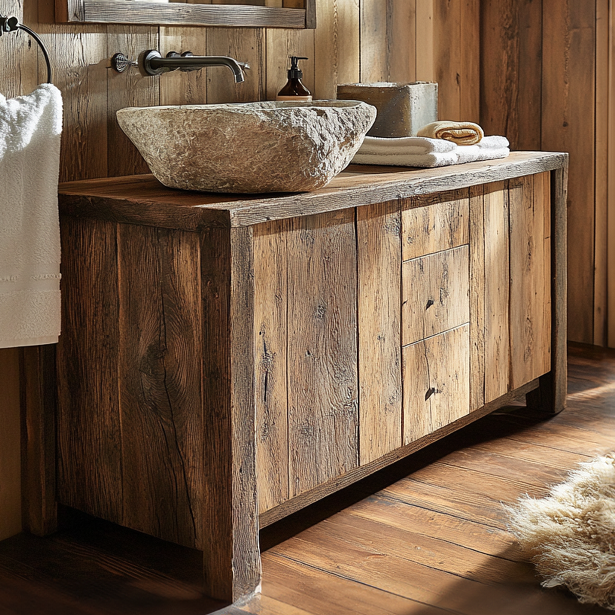 Vintage Wood Bathroom Vanity Sink Stand Boho Decor