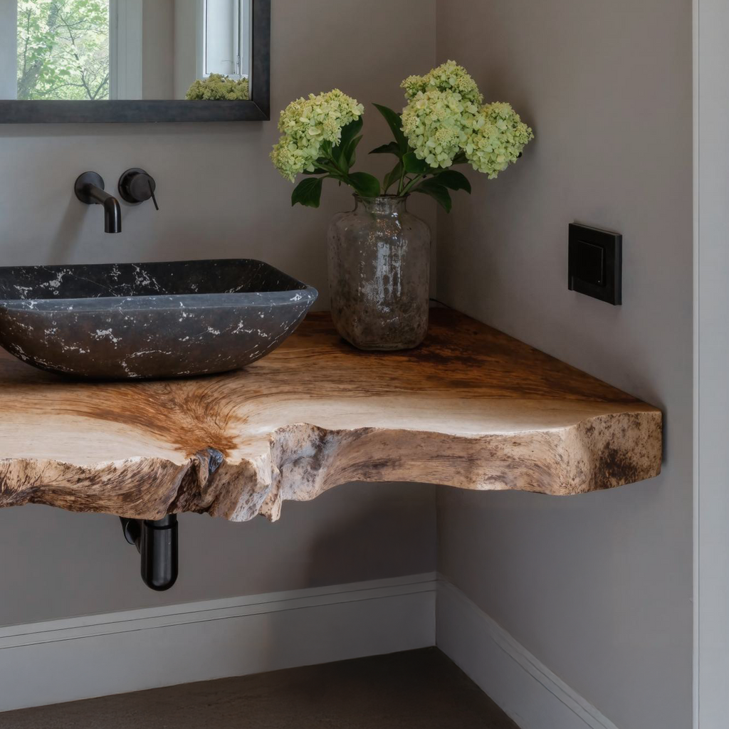 Elegant Farmhouse Bathroom Floating Shelf With Natural Wood