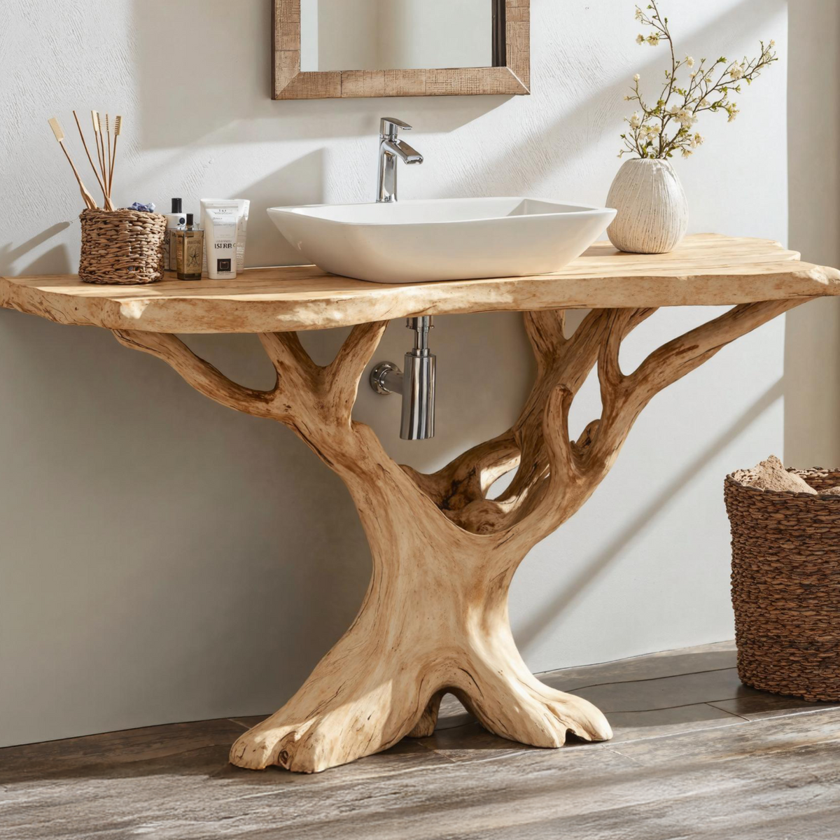 Custom Live Edge Wood Bathroom Vanity For Modern Rustic Bathroom Designs