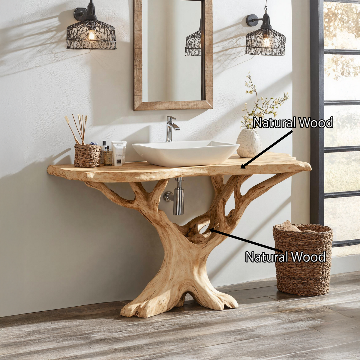 Custom Live Edge Wood Bathroom Vanity For Modern Rustic Bathroom Designs