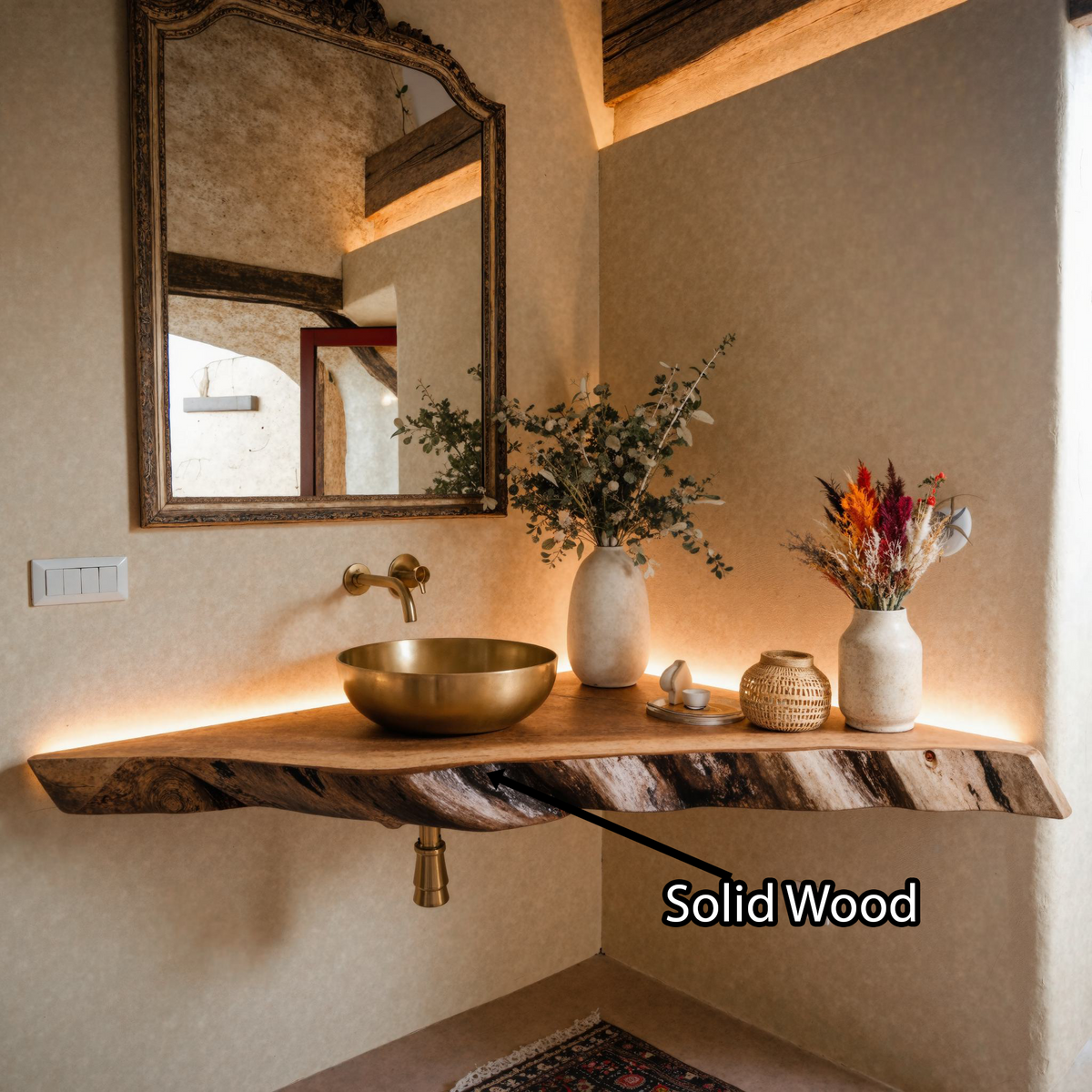 Wooden Corner Bathroom Floating Shelf
