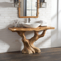 Handcrafted Wood Bathroom Vanity With Tree Trunk Base For Rustic Charm