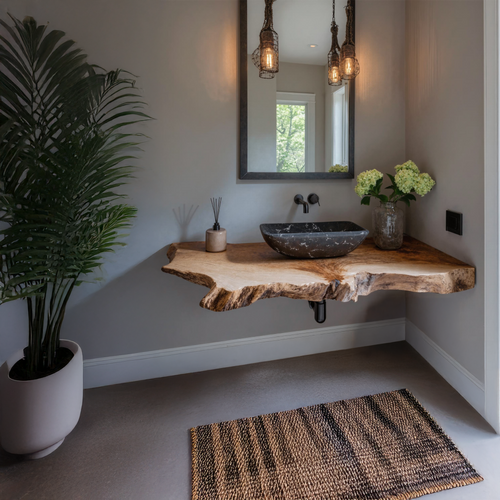 Elegant Farmhouse Bathroom Floating Shelf With Natural Wood