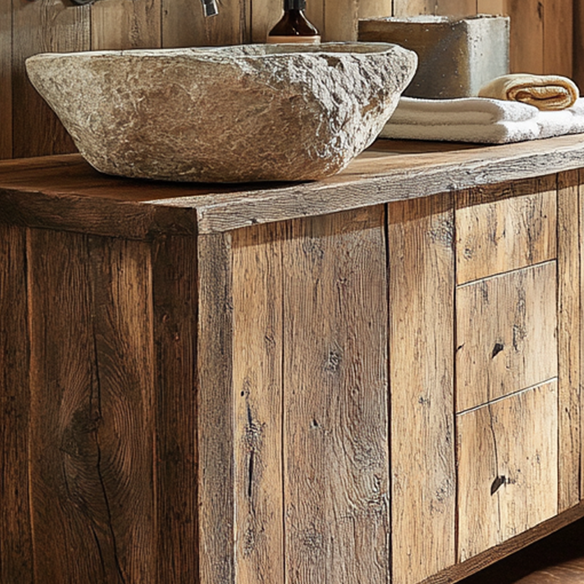 Vintage Wood Bathroom Vanity Sink Stand Boho Decor