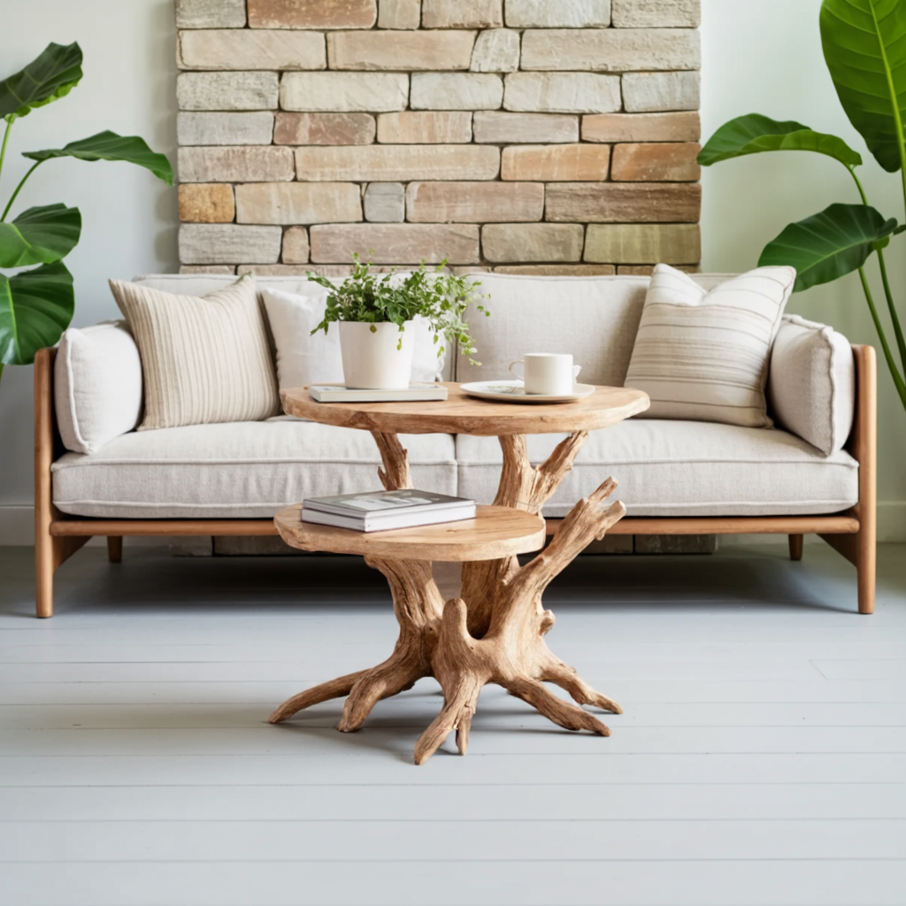 Handcrafted Round End Table Unique Living Room
