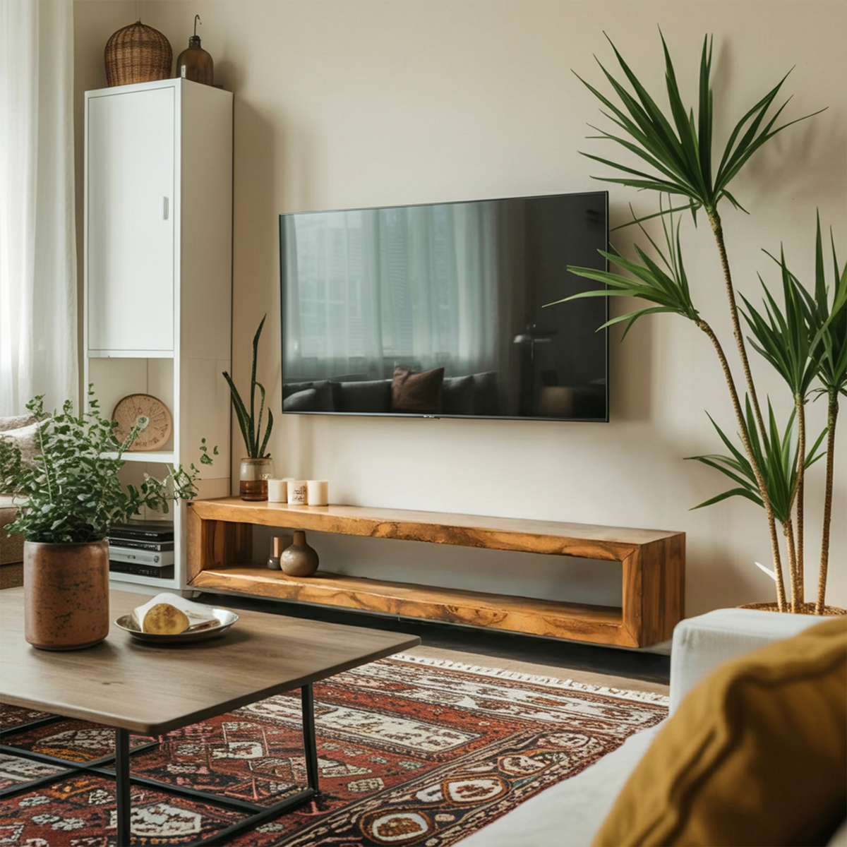 Modern Live Edge Floating TV Console For Contemporary Living Room