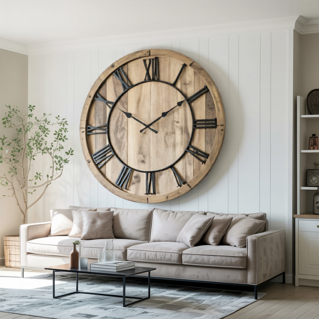 Oversized Rustic Wall Clock With Roman Numerals For Living Room And Entryway