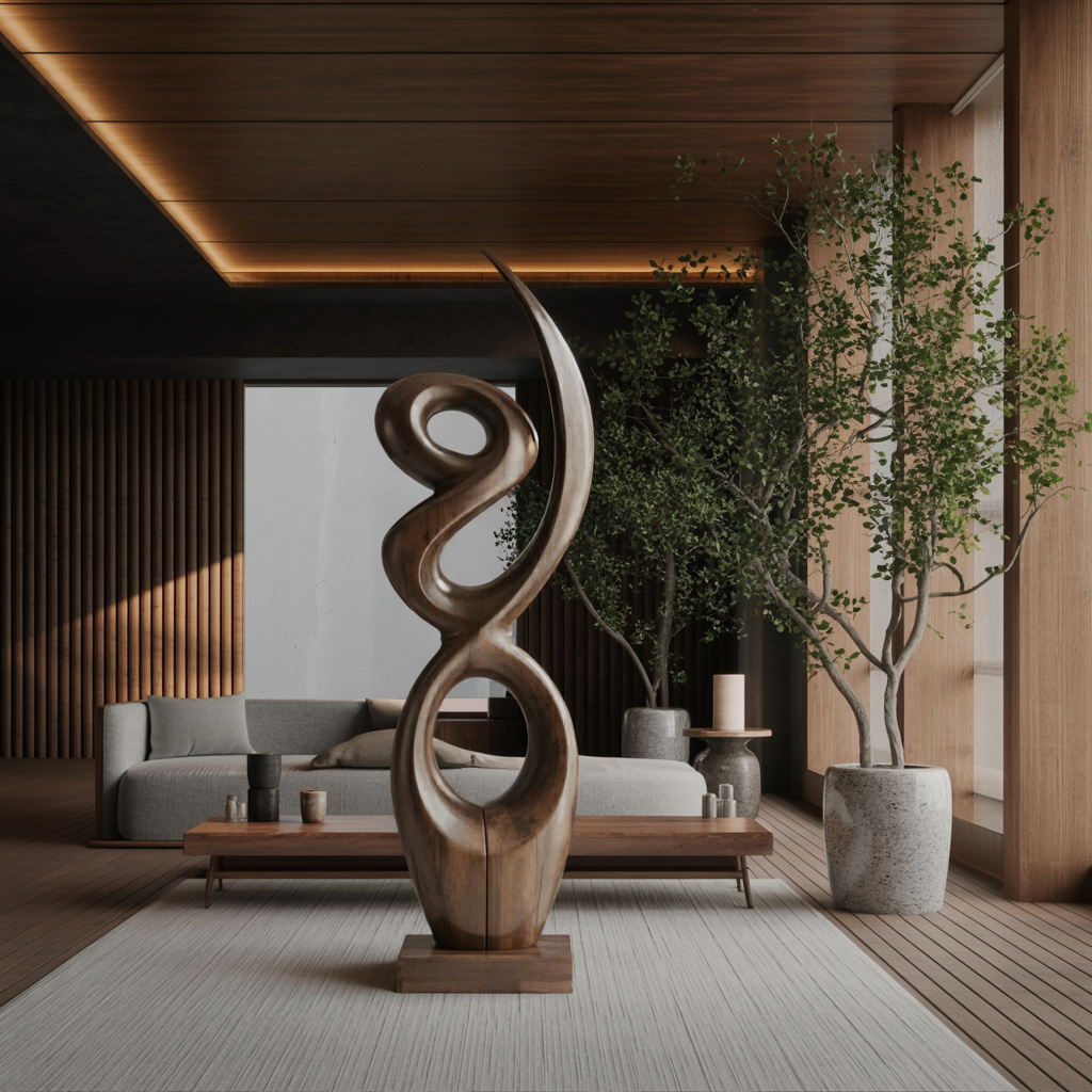 Handcrafted Wooden Abstract Sculpture For Living Room