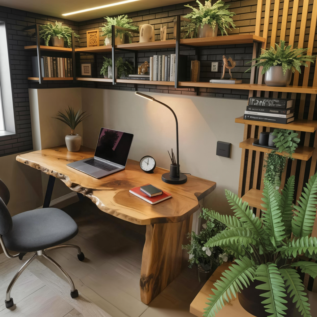 Rustic Office Desk With Live Edge Design For Home Workspace