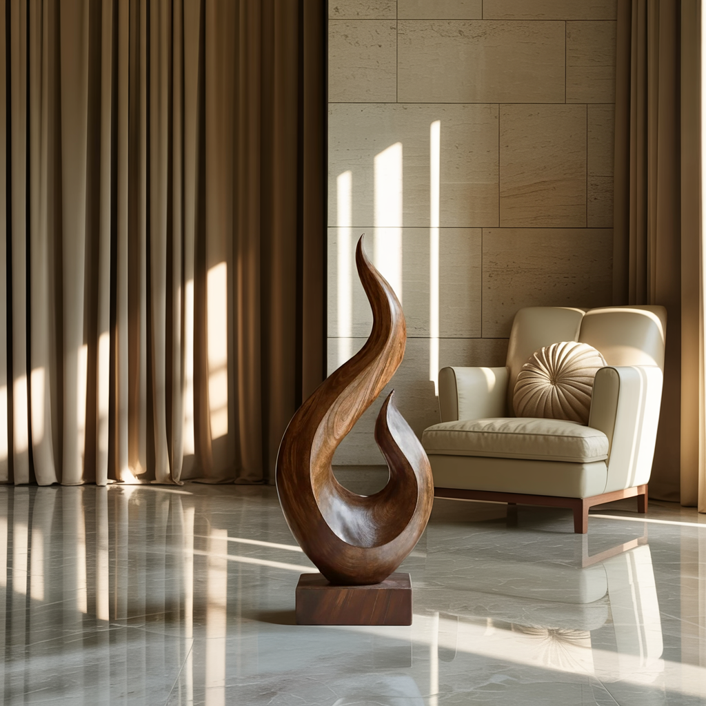 Handcrafted Abstract Wood Statue For Home Accent