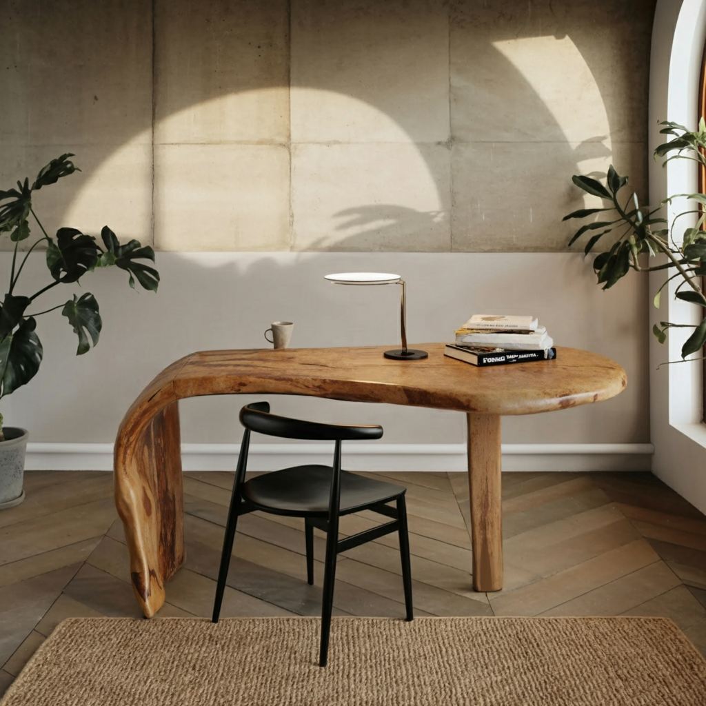 Live Edge Desk With Organic Curved Design For Home Office And Workspace