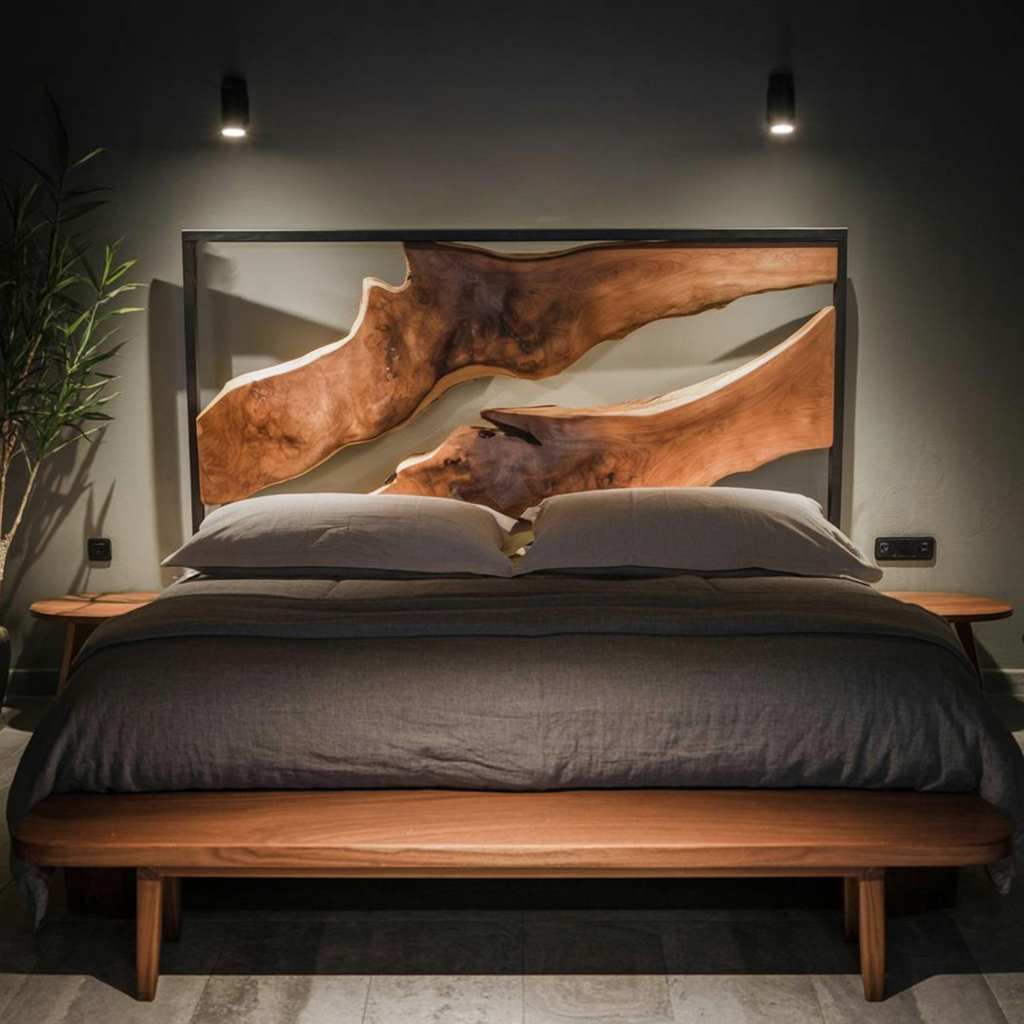 Modern Live Edge Headboard And Bed Frame For Statement Bedroom