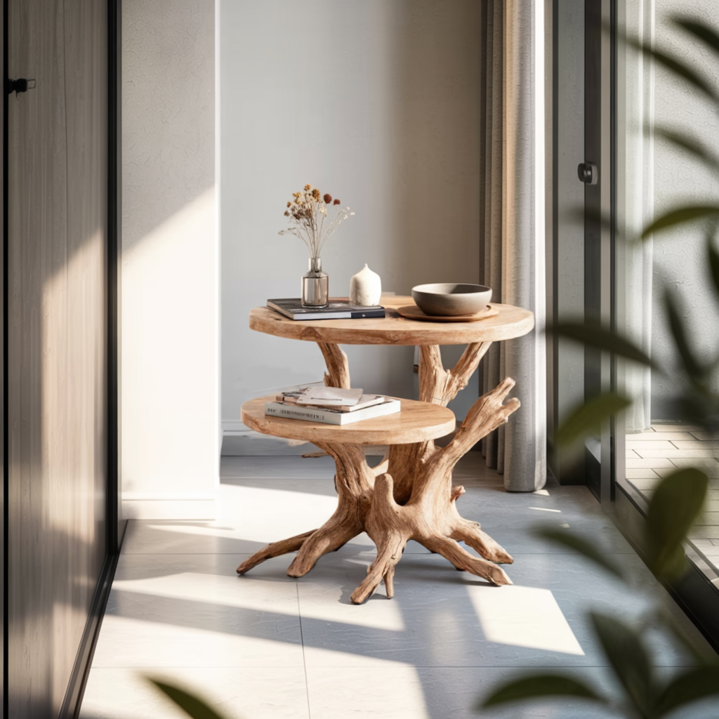 Handcrafted Round End Table Unique Living Room